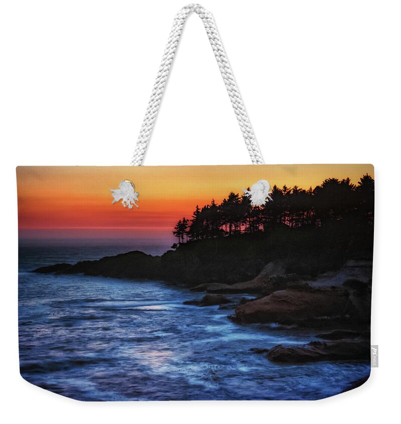 Depoe Bay Weekender Tote Bag featuring the photograph Dusk Stirred Depoe Bay by Sylvia J Zarco