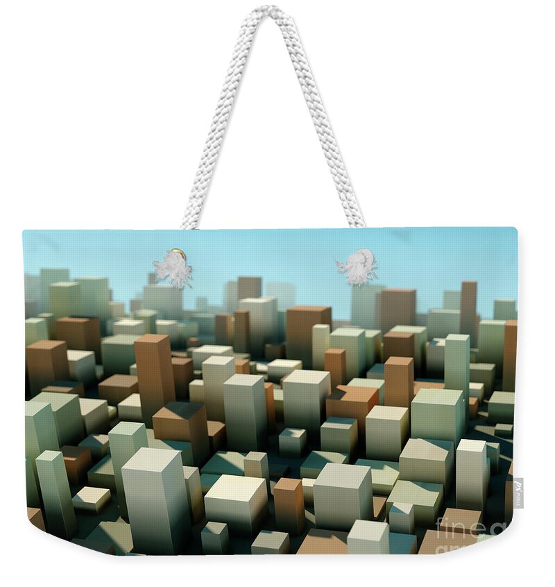 Design Weekender Tote Bag featuring the digital art Dust Square Variation Pattern Abstract 3D Cityscape DOF by Frank Ramspott