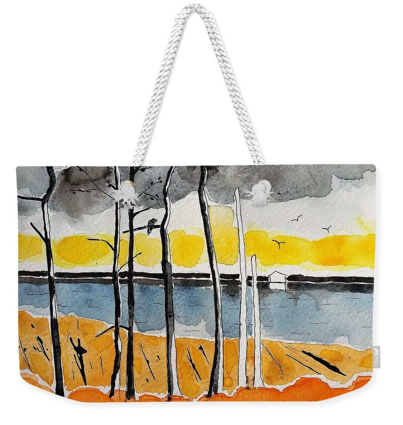 Eagle Weekender Tote Bag featuring the painting Eagle at Blackwater by Lesley Giles