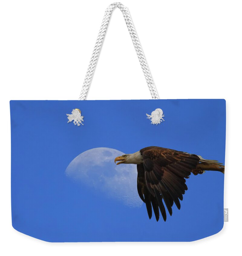 Bald Eagle Weekender Tote Bag featuring the photograph Eagle Moon by Beth Sargent