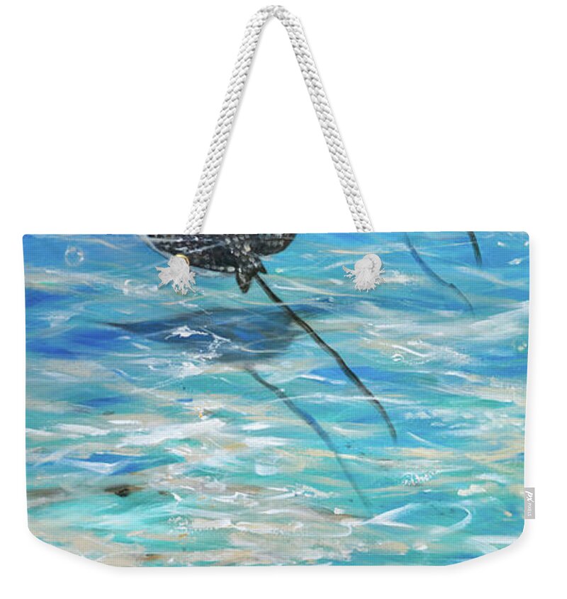 Stingray Weekender Tote Bag featuring the painting Eagle Rays Gliding by Linda Olsen