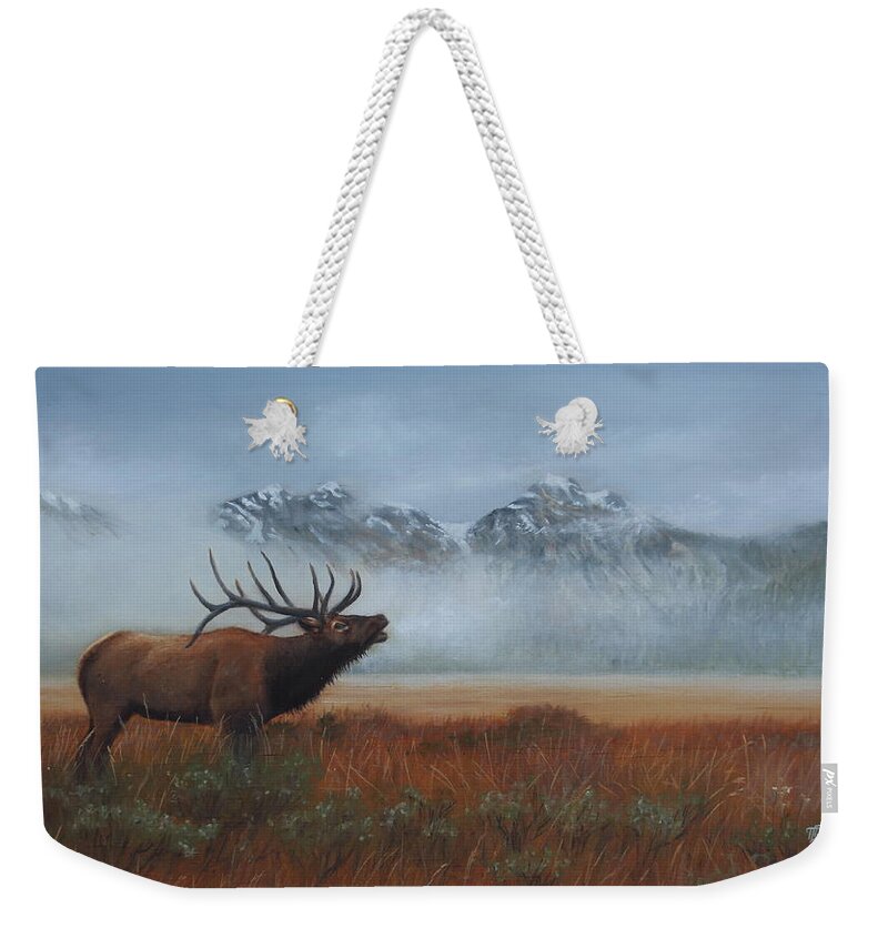 Elk Weekender Tote Bag featuring the painting Early Call by Tammy Taylor