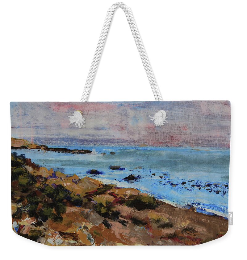 California Central Coast Weekender Tote Bag featuring the painting Early morning low tide by Walter Fahmy