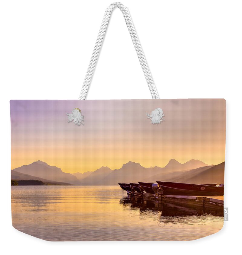 Glacier National Park Weekender Tote Bag featuring the photograph Early Morning on Lake McDonald by Adam Mateo Fierro