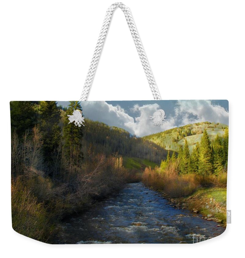 Early Spring Delores River On The San Jaun Side Of The Mountains Weekender Tote Bag featuring the digital art Early Spring Delores River by Annie Gibbons