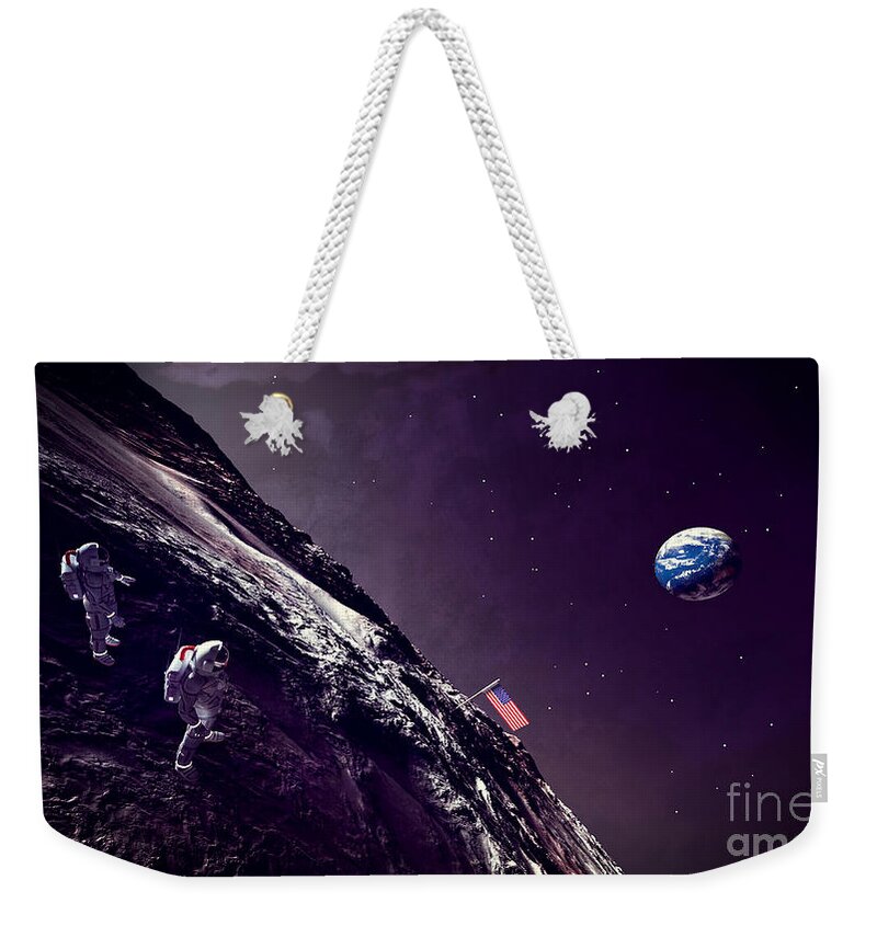 Earth Rise On The Moon Weekender Tote Bag featuring the digital art Earth Rise On The Moon by Two Hivelys