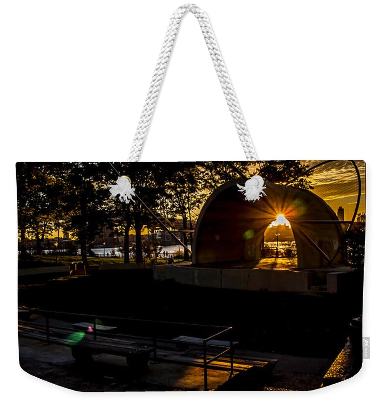 East River Park Weekender Tote Bag featuring the photograph East River Amphitheater by James Aiken
