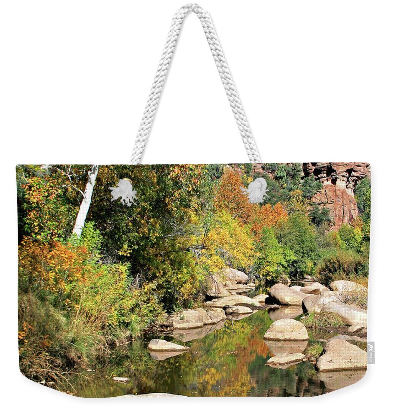 Fall Weekender Tote Bag featuring the photograph East Verde Fall Crossing by Matalyn Gardner