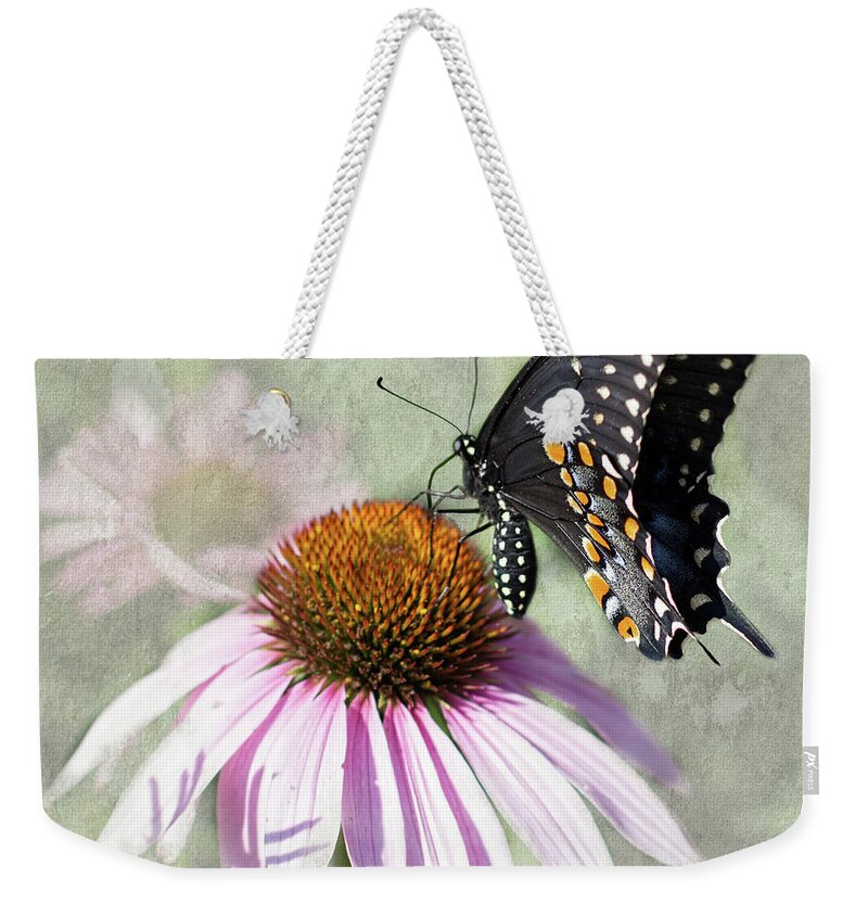 Easter Black Swallowtail Weekender Tote Bag featuring the photograph Eastern Black Swallowtail and Echinacea by Barbara McMahon