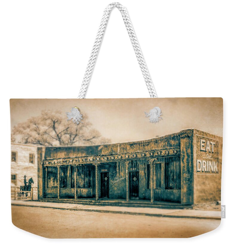 Old West Weekender Tote Bag featuring the photograph Eat and Drink by Lou Novick