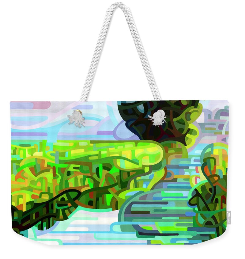 Dawn Weekender Tote Bag featuring the painting Ebb and Flow - coppped by Mandy Budan
