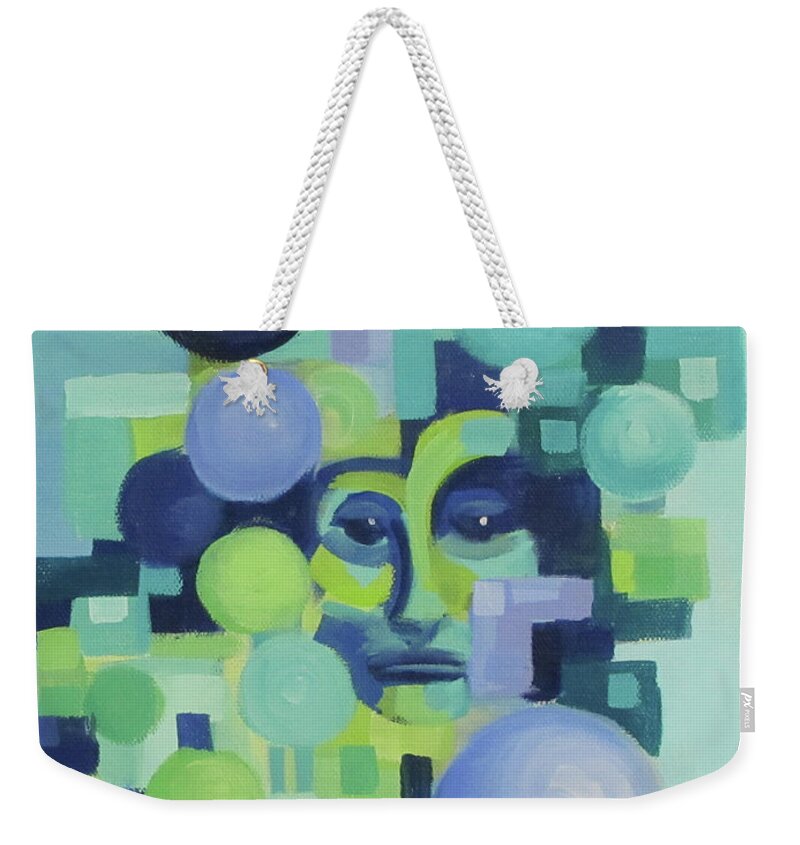 Blue Weekender Tote Bag featuring the painting Ebbs by Karen Ilari