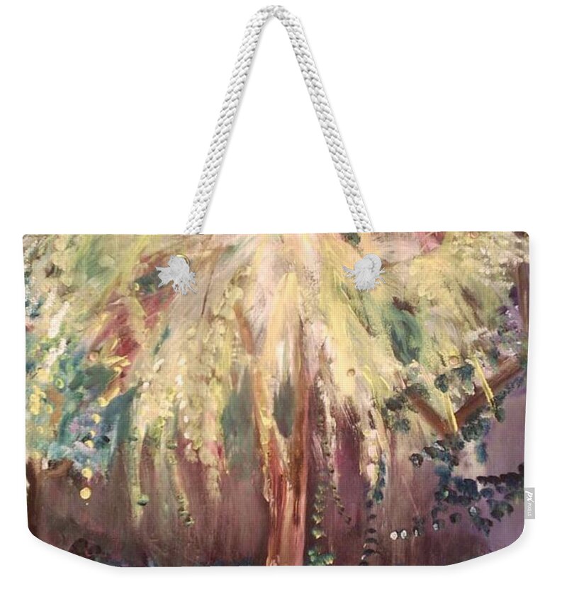 Landscape Weekender Tote Bag featuring the painting Eden in the Evening by Julie TuckerDemps