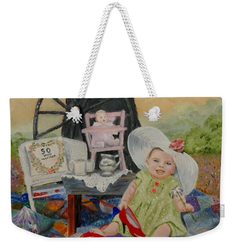 Baby Weekender Tote Bag featuring the painting Eden Rose's First Tea Party by Quwatha Valentine