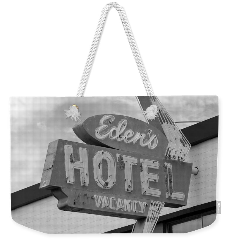 Vintage Neon Sign Weekender Tote Bag featuring the photograph Eden's Hotel Las Vegas 1950s by David Lee Thompson