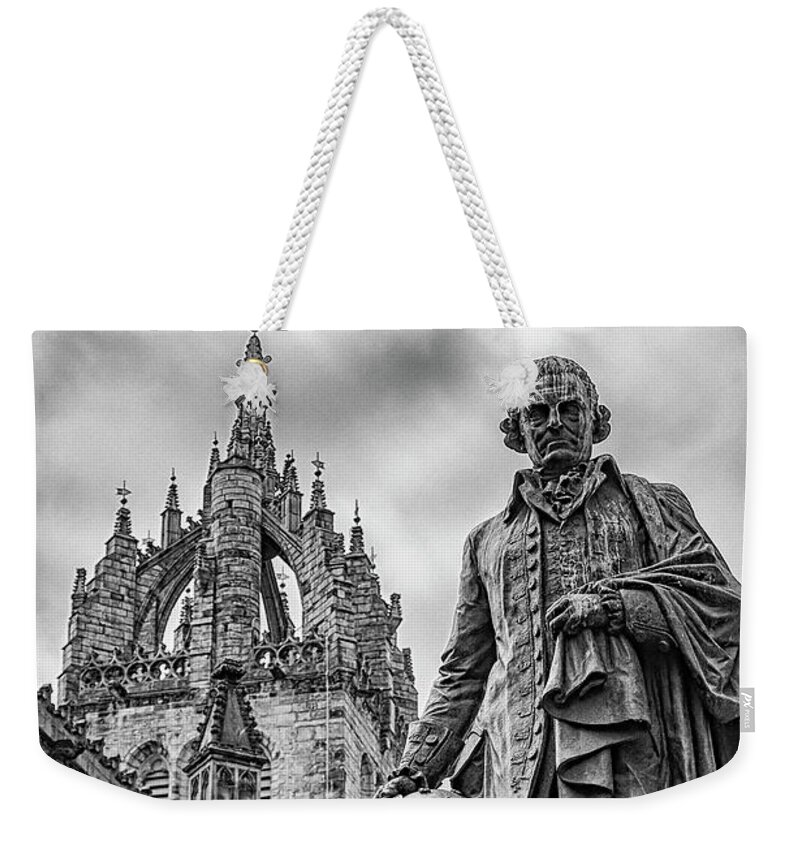 Mile Weekender Tote Bag featuring the photograph Edinburgh Statue of Adam Smith by Antony McAulay