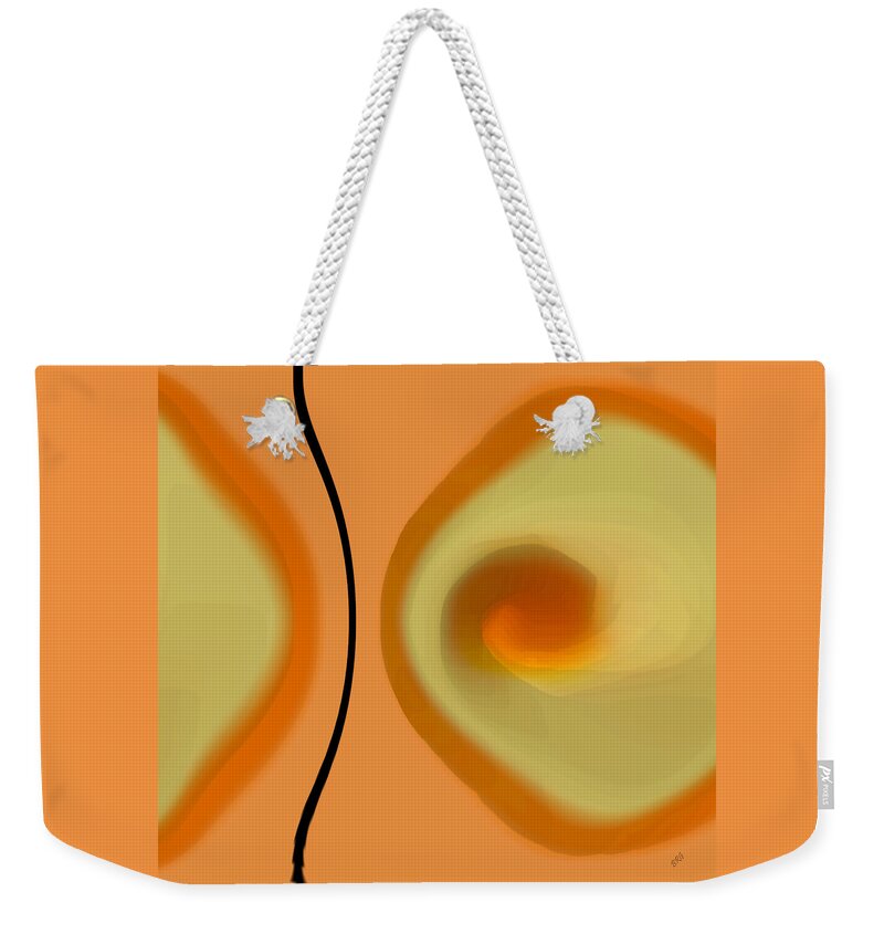 Orange Abstract Weekender Tote Bag featuring the digital art Egg On Broken Plate by Ben and Raisa Gertsberg