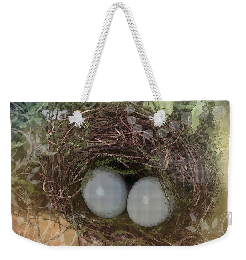 Susan Vineyard Weekender Tote Bag featuring the photograph Eggs in a Nest by Susan Vineyard
