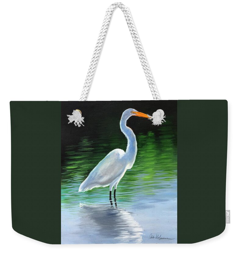 Paint Weekender Tote Bag featuring the painting Egret Reflection by Robert Korhonen