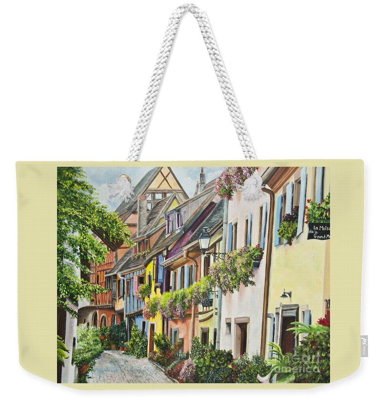 Eguisheim Weekender Tote Bag featuring the painting Eguisheim In Bloom by Charlotte Blanchard