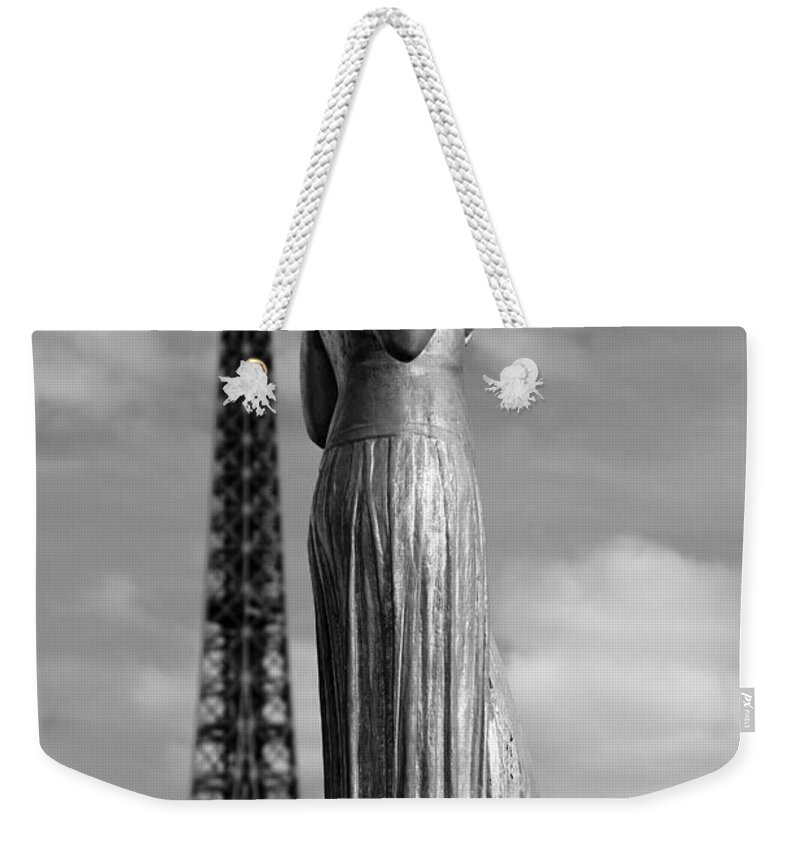Paris Weekender Tote Bag featuring the photograph Eiffel Tower And Statue 2 by Andrew Fare