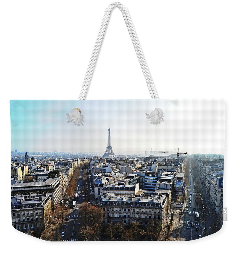 Eiffel Weekender Tote Bag featuring the photograph Eiffel Tower Paris France by Tinto Designs