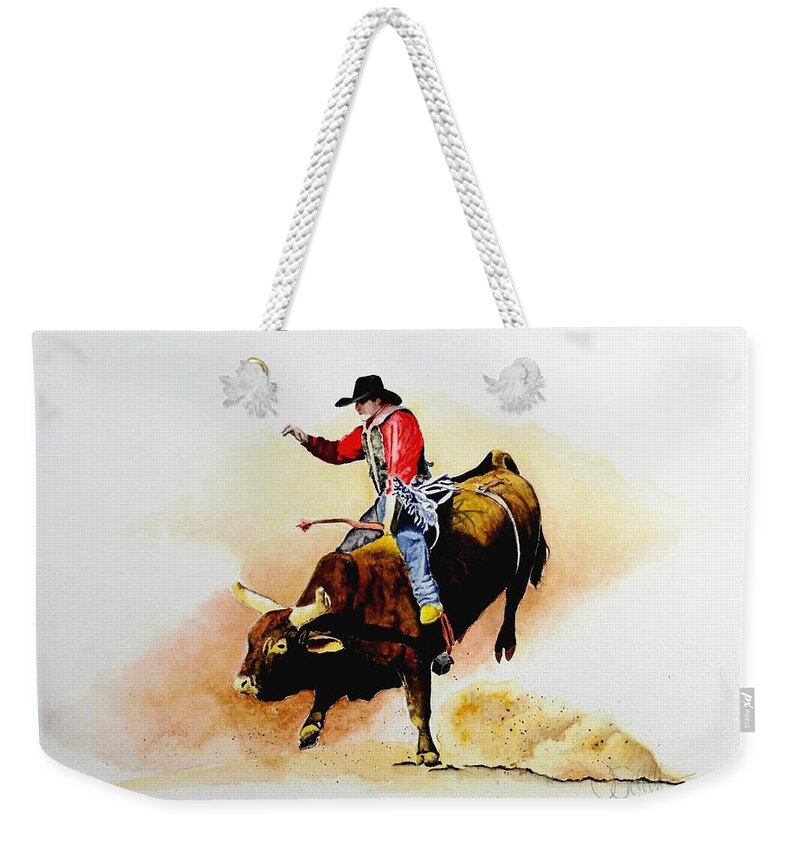 Cowboy Weekender Tote Bag featuring the painting Eight Second Shift by Jimmy Smith