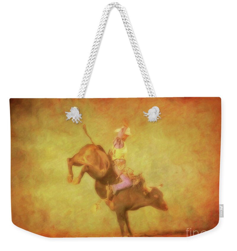 Eight Seconds Rodeo Bull Riding Weekender Tote Bag featuring the digital art Eight Seconds Rodeo Bull Riding by Randy Steele