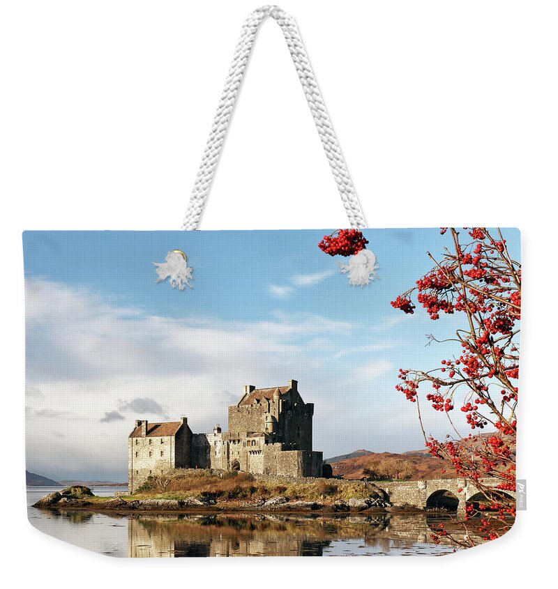 Eilean Donan Weekender Tote Bag featuring the photograph Eilean Donan - Loch Duich Reflection - Skye by Grant Glendinning
