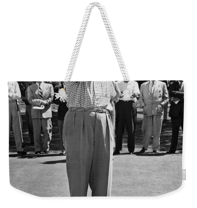 1950s Weekender Tote Bag featuring the photograph Eisenhower Golf Complaint by Underwood Archives