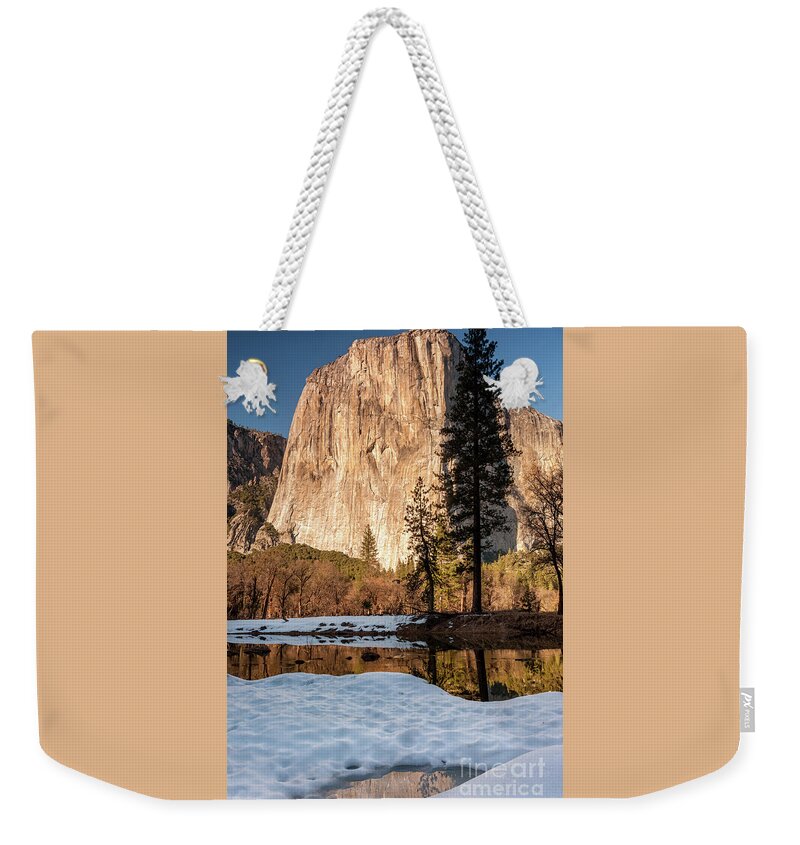 El Capitan Weekender Tote Bag featuring the photograph El Capitan Merced River at Sunset by Tibor Vari
