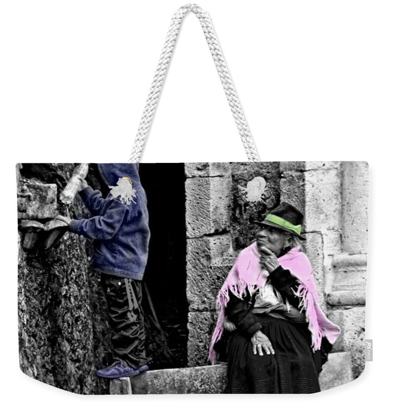 Old Weekender Tote Bag featuring the photograph Elderly Beggar In Biblian II by Al Bourassa