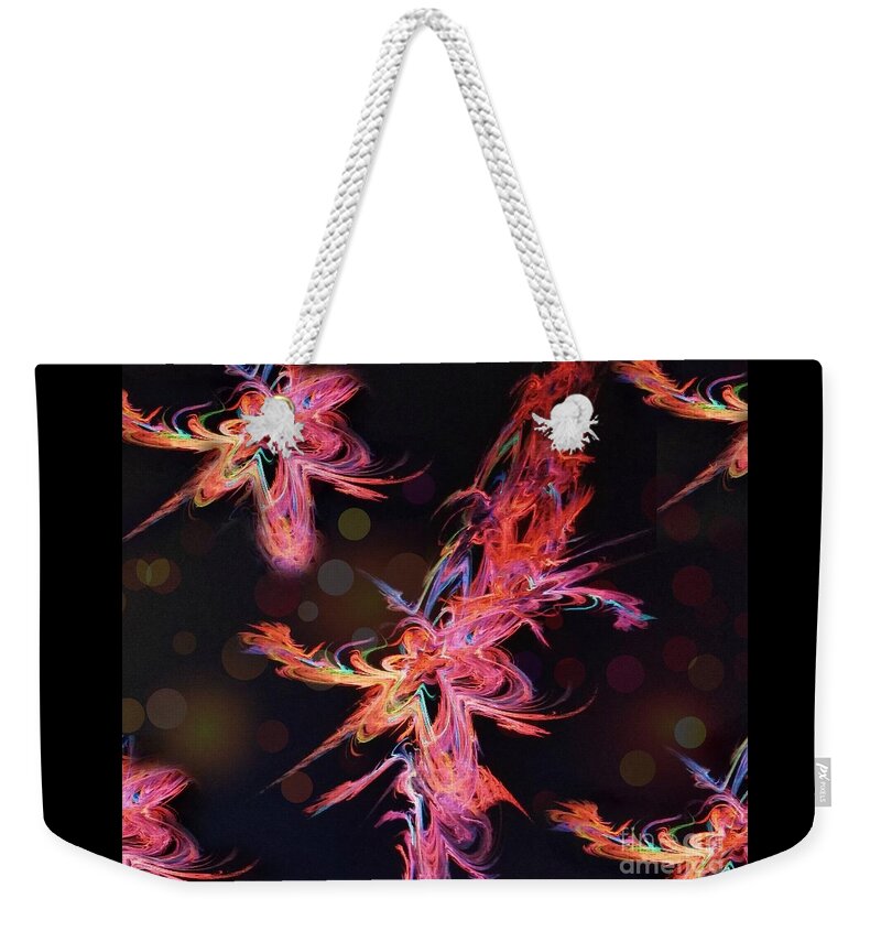 Electric Flowers Weekender Tote Bag featuring the digital art Electric Flowers by Diamante Lavendar