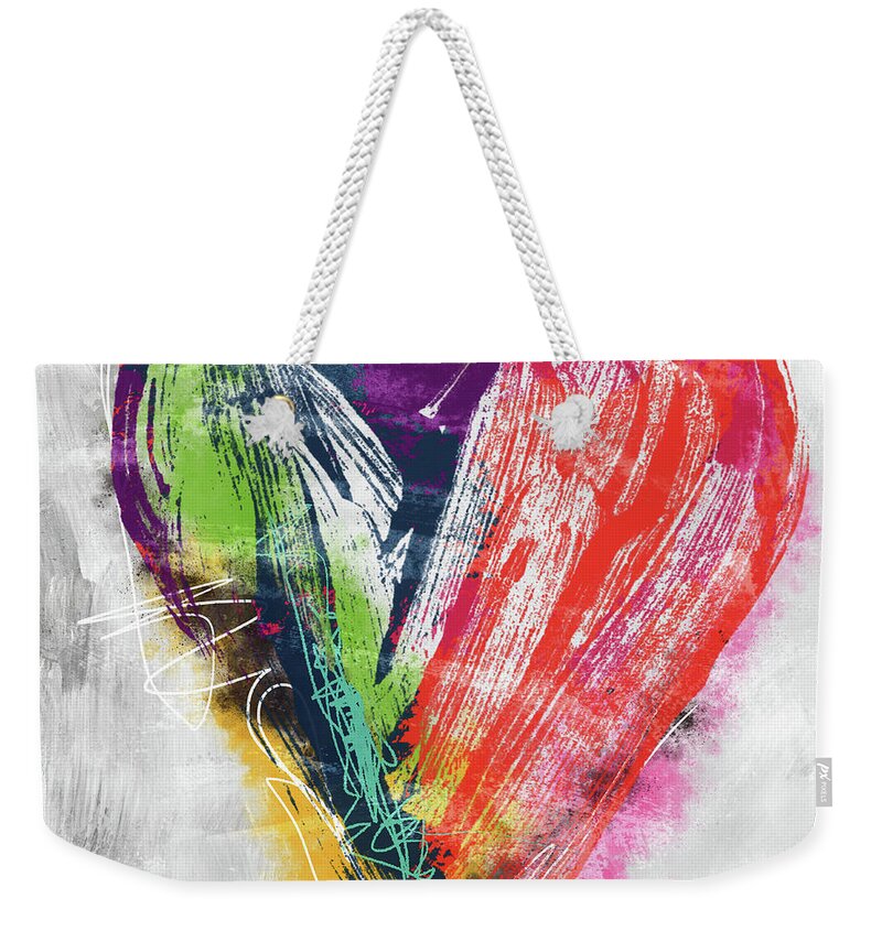 Heart Weekender Tote Bag featuring the mixed media Electric Love- Expressionist Art by Linda Woods by Linda Woods