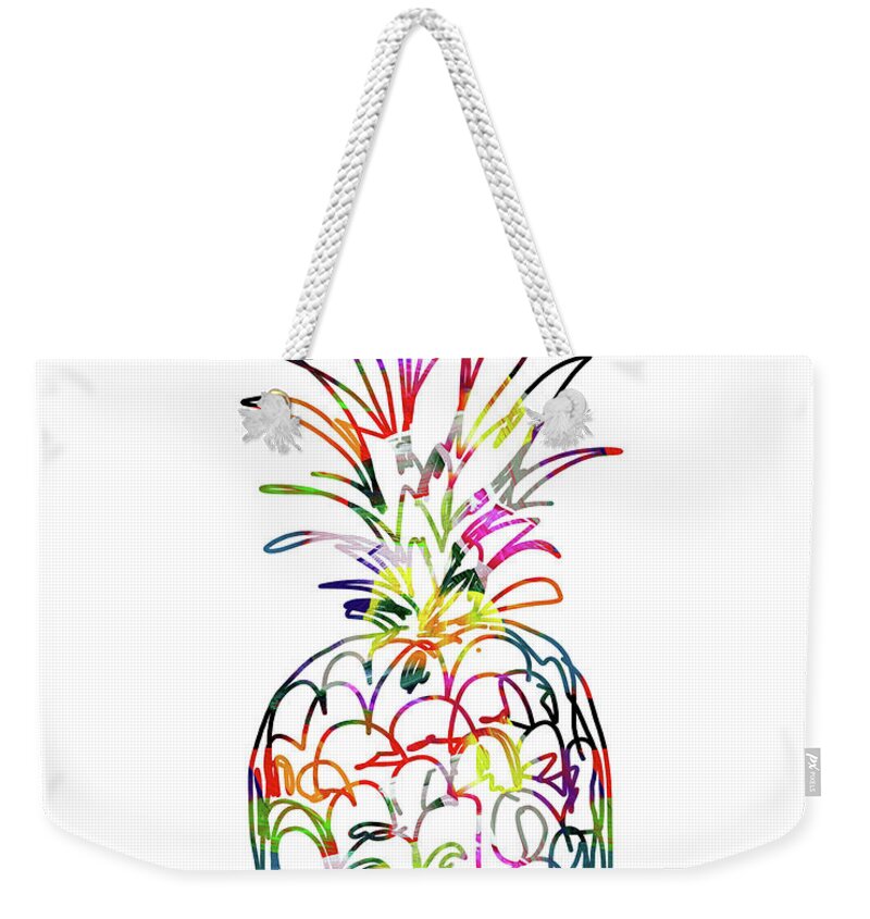 Pineapple Weekender Tote Bag featuring the digital art Electric Pineapple - Art by Linda Woods by Linda Woods
