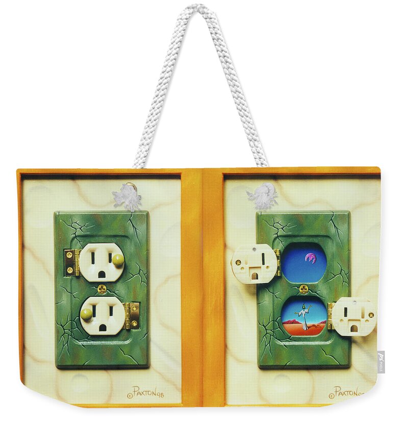  Weekender Tote Bag featuring the painting Electric View miniature shown closed and open by Paxton Mobley