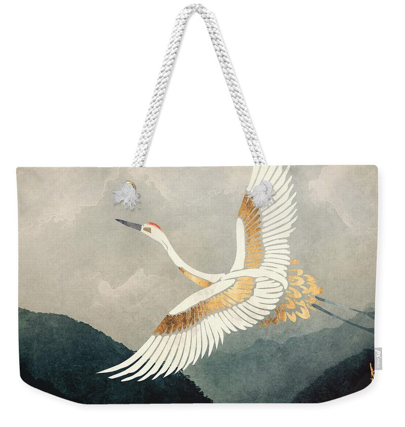 Crane Weekender Tote Bag featuring the digital art Elegant Flight by Spacefrog Designs