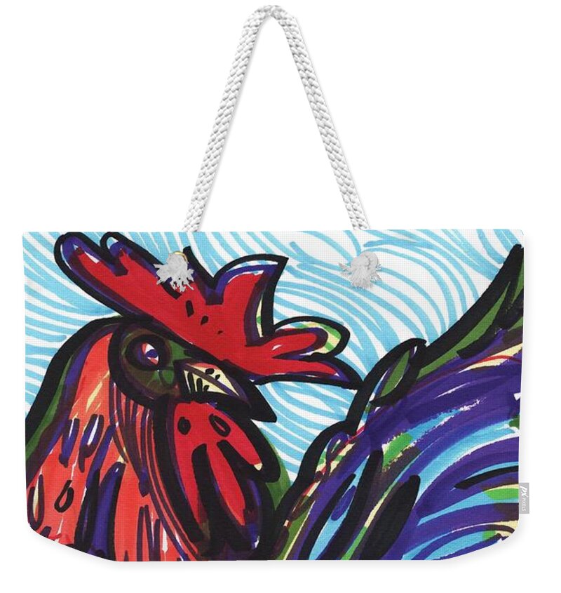 Rooster Weekender Tote Bag featuring the drawing Elegant rooster by Enrique Zaldivar