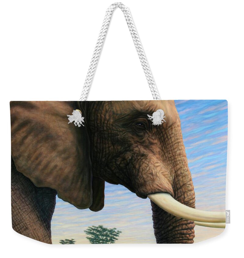 Elephant Weekender Tote Bag featuring the painting Elephant on Safari by James W Johnson