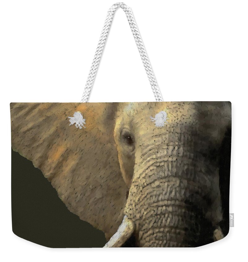 Elephant Weekender Tote Bag featuring the pastel Elephant Portrait by Kathie Miller