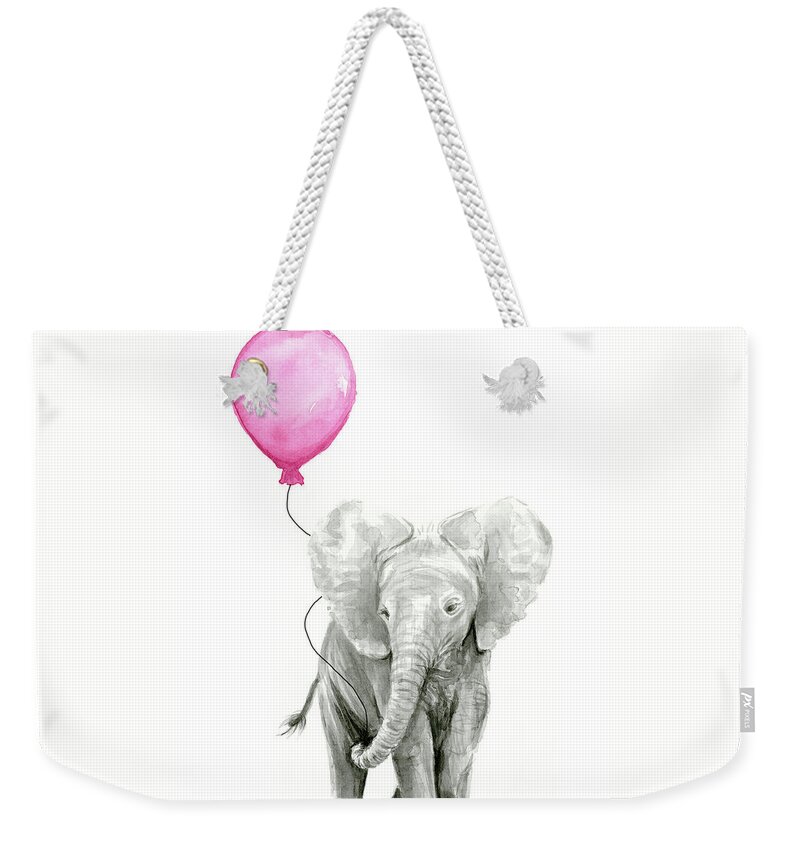 Elephant Weekender Tote Bag featuring the painting Baby Elephant Watercolor by Olga Shvartsur