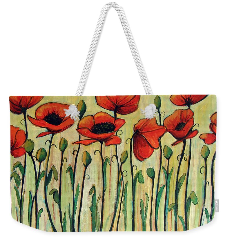 Poppies Weekender Tote Bag featuring the painting Eleven Red Poppies by Lee Owenby