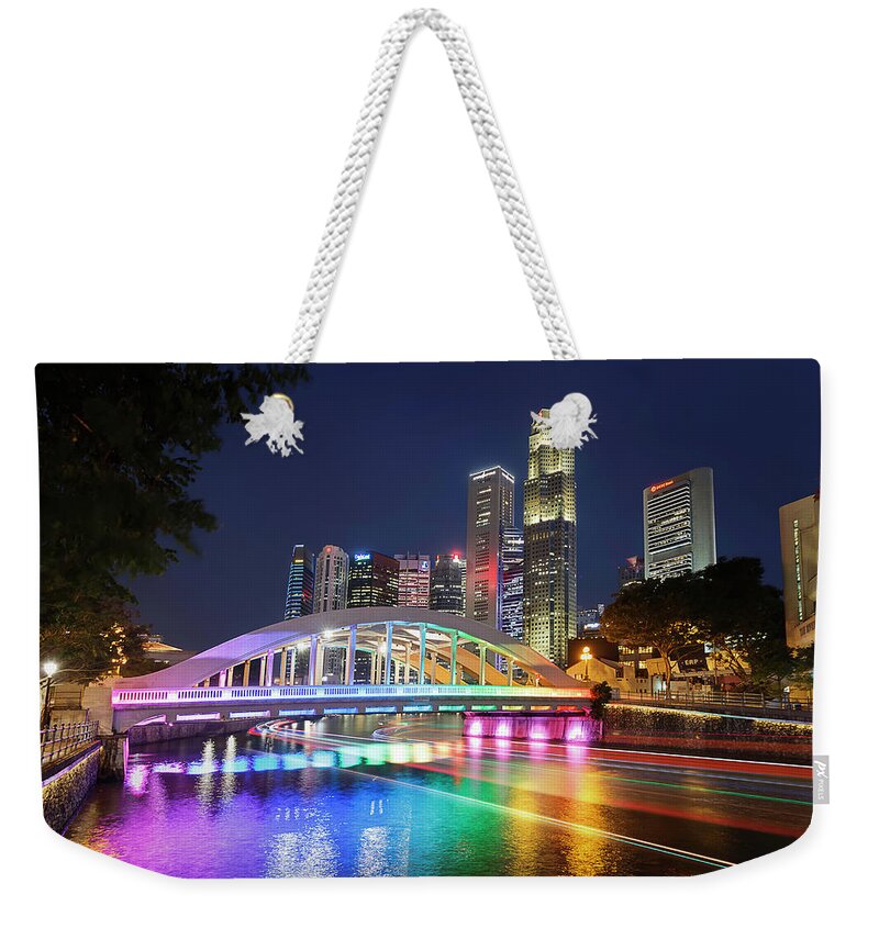 Bridge Weekender Tote Bag featuring the photograph Elgin Bridge, Boat Quay, Singapore by Rick Deacon