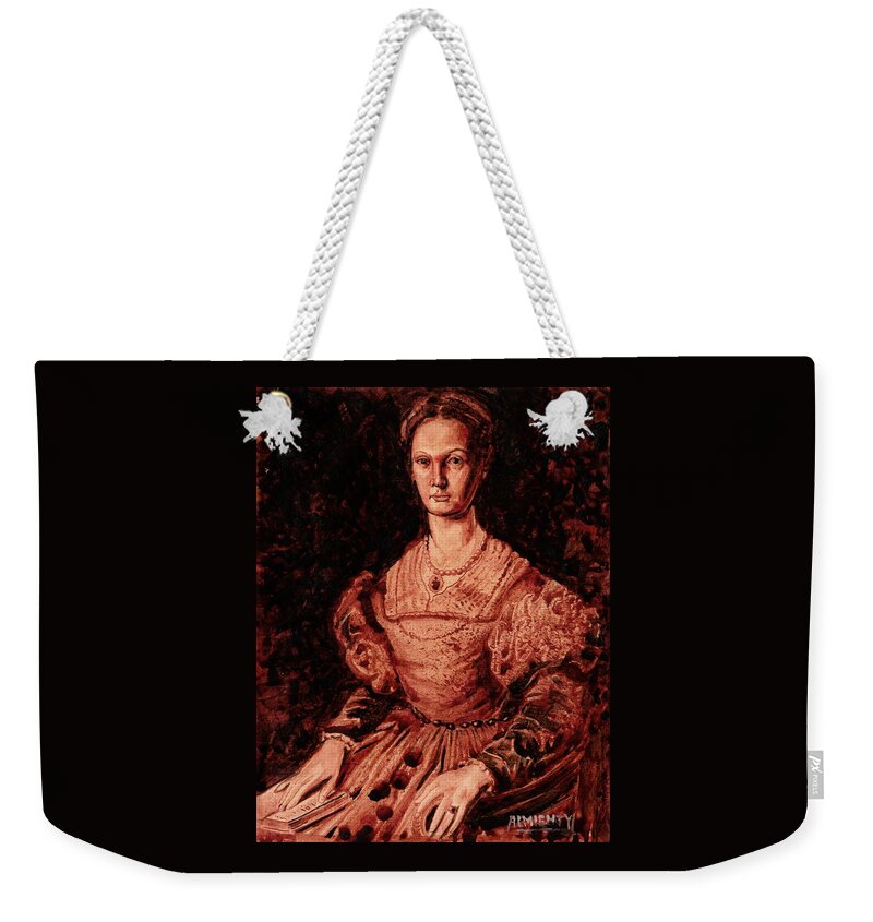 Ryan Almighty Weekender Tote Bag featuring the painting Elizabeth Bathory -dry blood by Ryan Almighty