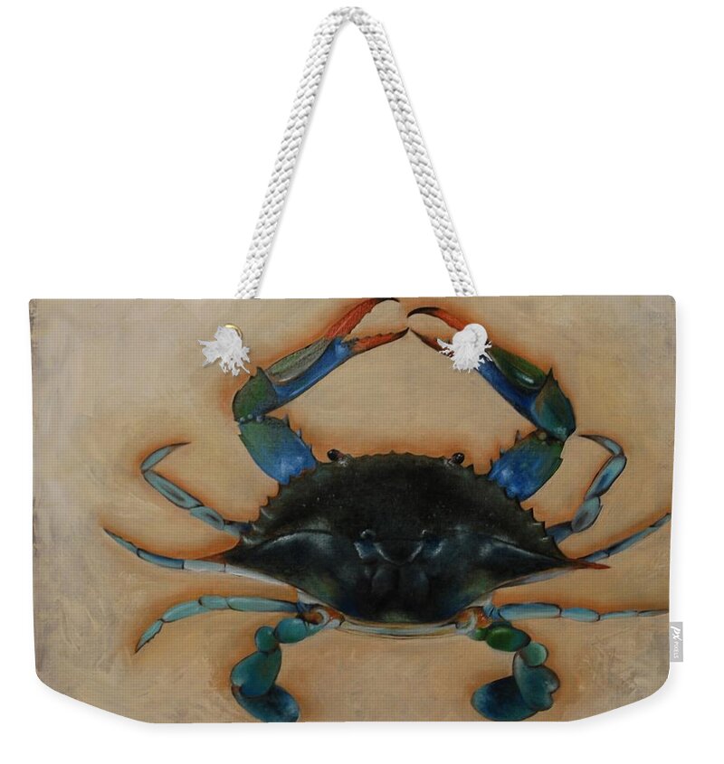 Realism Weekender Tote Bag featuring the painting Ellen's Crab by Emily Page