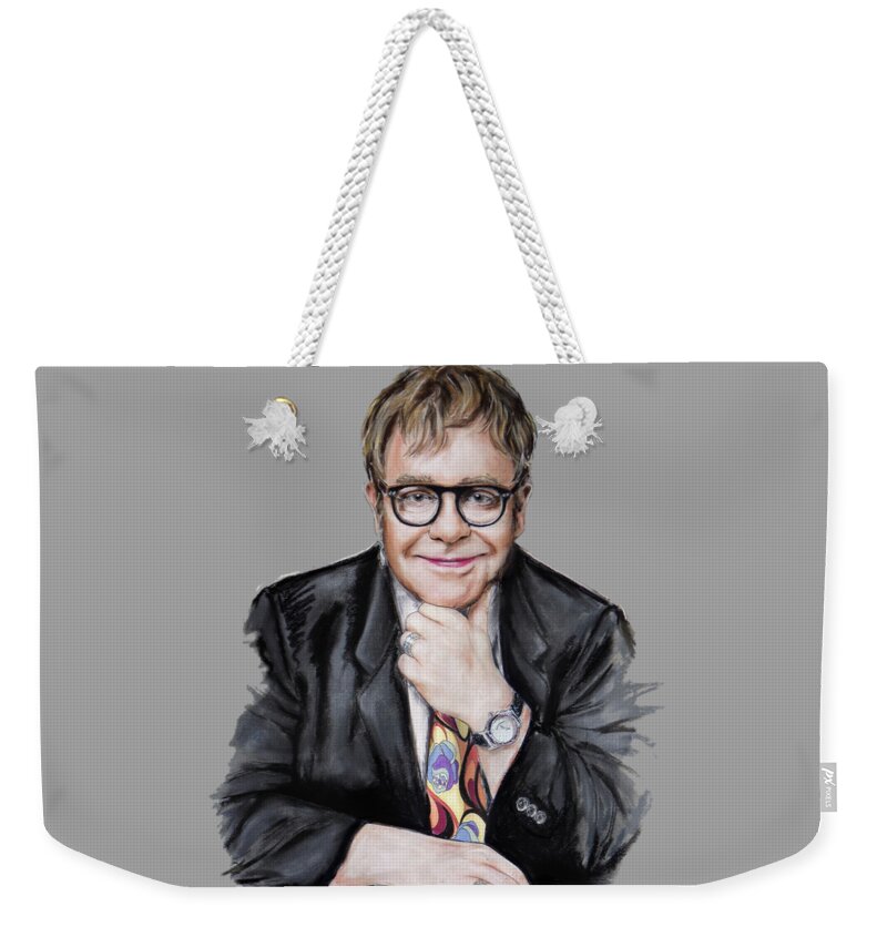 Elton John Weekender Tote Bag featuring the mixed media Elton John by Melanie D