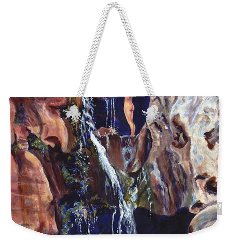 Landscape Weekender Tote Bag featuring the painting Elves Chasm by Page Holland