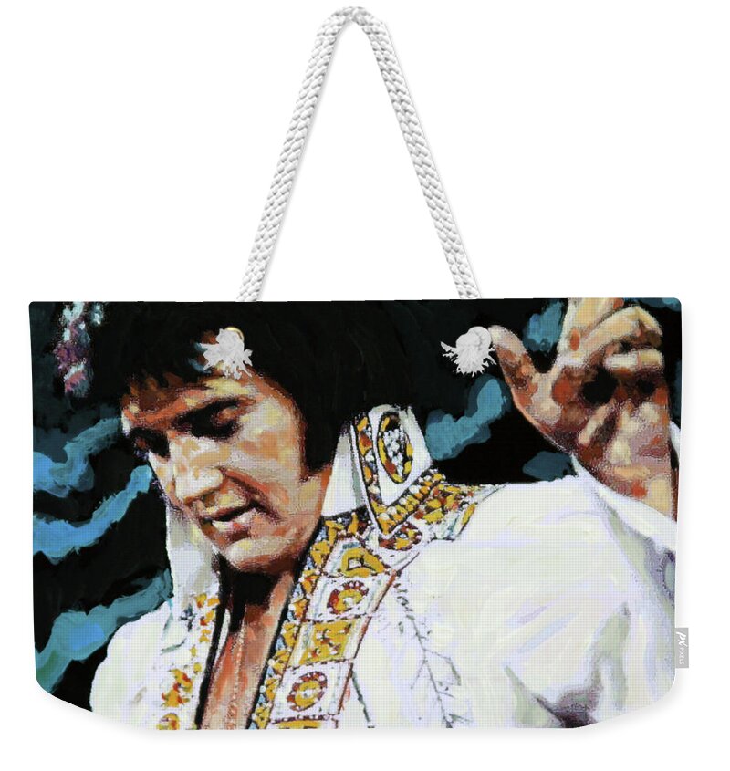 Elvis Presley Weekender Tote Bag featuring the painting Elvis - How Great Thou Art by John Lautermilch