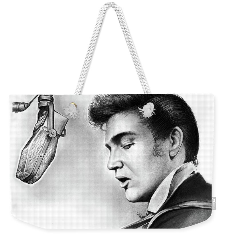 Elvis Weekender Tote Bag featuring the drawing Elvis Presley by Greg Joens