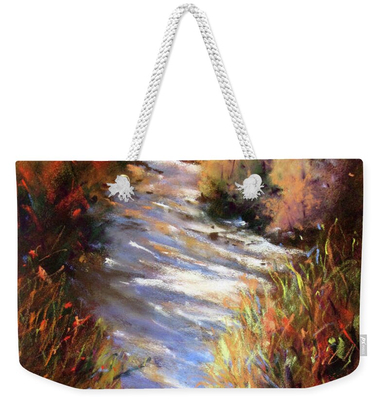 Landscape Weekender Tote Bag featuring the painting Embankment and Shadows by Rae Andrews